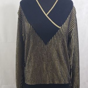 Vintage Gold/Black Shimmer Striped V Neck
